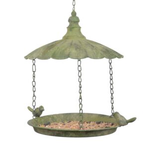 Aged Metal Hanging Bird Feeder - Green