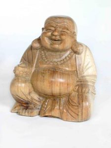 Happy Laughing Lucky Sitting Wooden Buddha – 20cm | Ferailles