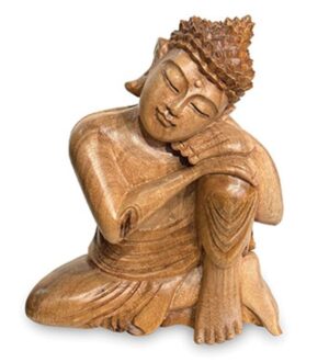 Natural Finish Leaning Buddha - 30 cm