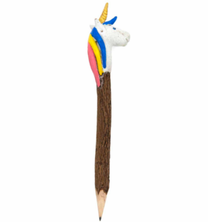 Right facing colourful unicorn twig sawdust pencil